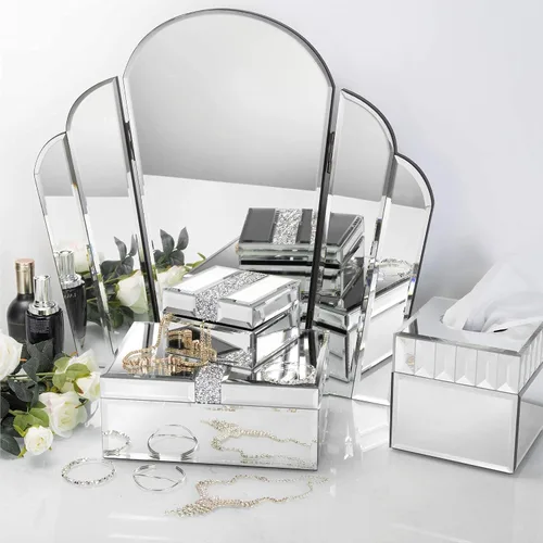 Miniatura 9 de Joyero grande de cristal con diamantes de imitación organizador de joyas caja decorativa para mujeres y niñas regalo lujoso