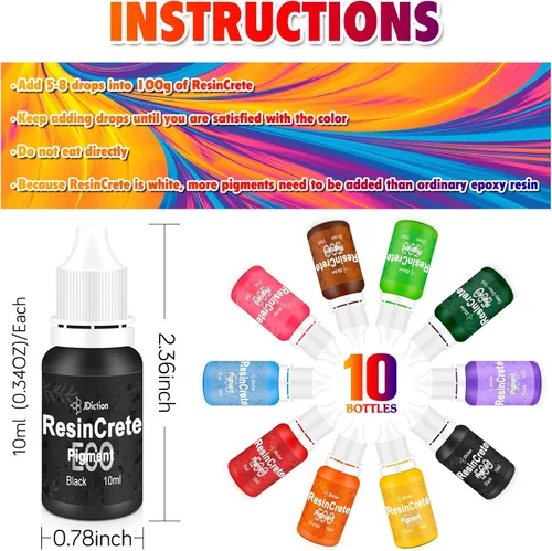 Miniatura 4 de JDiction ResinCrete Pigmento, 10 colores altamente concentrados resinCrete tinte para hacer joyas de bricolaje, color vívido de alta calidad, fácil