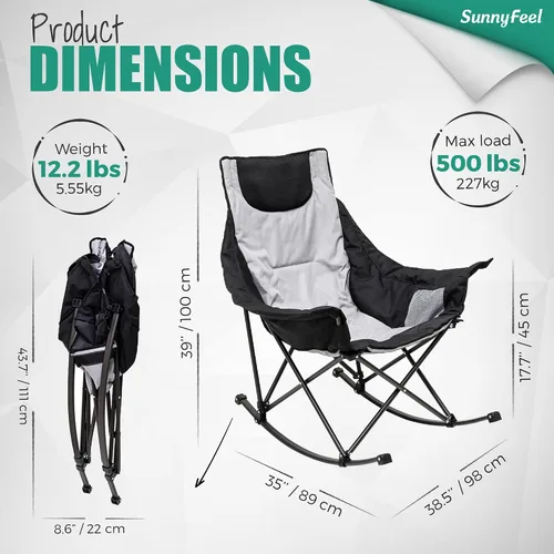Miniatura 3 de SUNNYFEEL Silla Mecedora de Camping de Gran Tamaño, Silla de Patio Totalmente Acolchada con Bolsillo Lateral, Sillón Reclinable Portátil de Respaldo