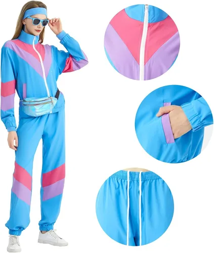 Miniatura 3 de Traje deportivo de los años 80 para mujer, traje de los años 80 y 90, traje retro rompevientos de 2 piezas, conjunto de chándal con chaqueta