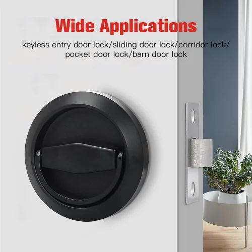 Miniatura 2 de Tirador de puerta de bolsillo de privacidad negro con cerradura Cerradura de puerta deslizante 304 Perillas de puerta de acero inoxidable Manija
