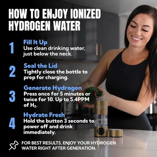 Miniatura 5 de EVOLV Generador de Botella de Agua de Hidrógeno - Ionizador de Agua SPE y PEM 5.4PPM, Mayor Concentración de H2 - Botella de Agua Hidrogenada