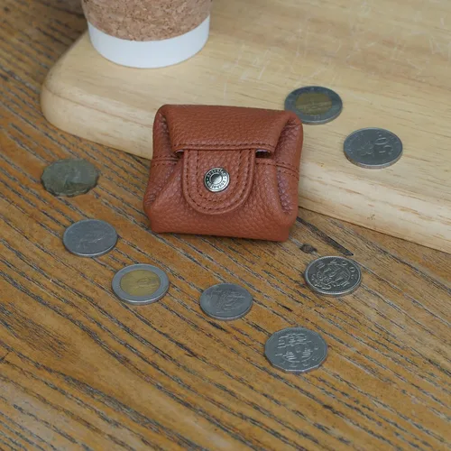 Miniatura 50 de Cockatoo Monedero de cuero genuino para cambio, mini billetera con bolsillo a presión para hombres y mujeres, Rojo (Aurora Red), Casual