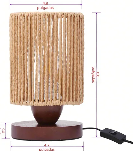 Miniatura 5 de Lámpara de mesa pequeña de ratán para dormitorio, lámpara de noche bohemia con bombilla LED cálida, lámpara de mesita de noche de mimbre tejida a