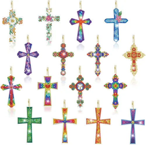 Miniatura 11 de YUE ZHE 16 PCS Kits de Arte de Diamante de Navidad para Adultos, Llaveros de Arte de Diamante Doble Cara, Llaveros de Pintura 5D de Navidad DIY