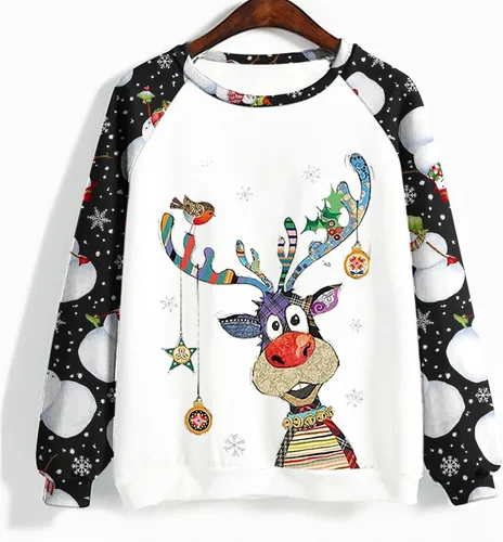 Miniatura 3 de ZEFOTIM Sudaderas navideñas para mujer, manga larga, cuello redondo, divertidas, lindas, navideñas, renos, muñeco de nieve, copos de nieve