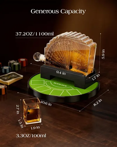 Miniatura 2 de Kollea Juego de decantador de whisky Blackjack, decantador estilo casino de 37.2 onzas con 4 vasos, dispensador de licor, divertidos regalos
