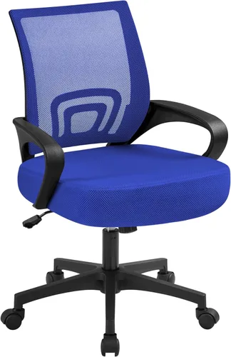 Miniatura 14 de Yaheetech Silla de oficina de malla con respaldo medio, ajustable, ergonómica, silla de trabajo para computadora, giratoria rodante con soporte