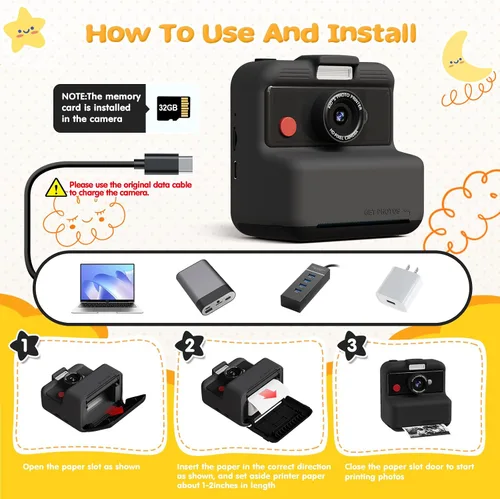Miniatura 7 de Cámara de impresión instantánea para niños, cámara de impresión instantánea UHD de 48MP/2.5K, regalos de cumpleaños de Navidad para niñas y niños