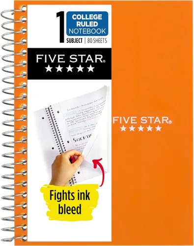 Miniatura 13 de Five Star - Cuaderno de espiral, 1 materia, papel con líneas universitarias, tamaño personal, 4-3/8" x 7", 80 hojas, combate el sangrado de tinta