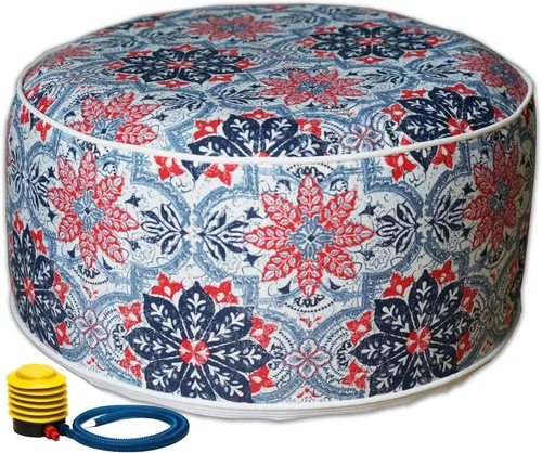 Miniatura 7 de Kozyard Taburete otomano inflable – Puf redondo portátil para uso en interiores y exteriores – Reposapiés pequeño perfecto o asiento para niños