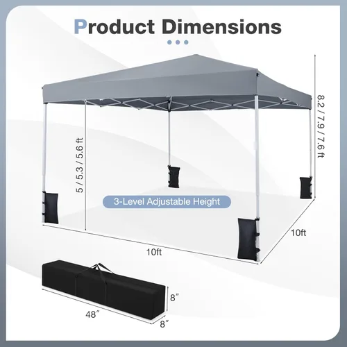 Miniatura 3 de Tangkula Toldo desplegable de 10 x 10 pies, tienda de campaña para exteriores UPF50+ con 4 bolsas de arena, 8 estacas, 4 cuerdas de viento, marco