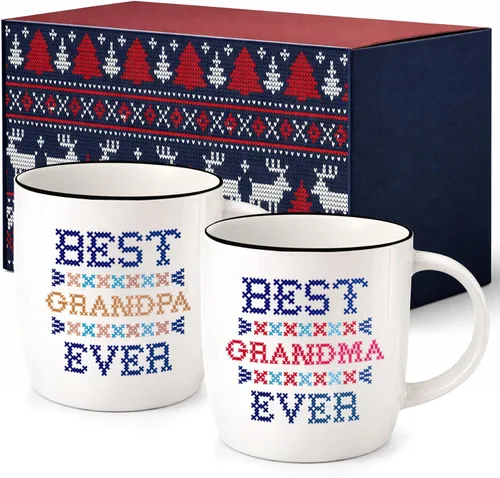 Triple Gifffted Worlds Best Grandparents - Tazas de café para abuela y abuelo, ideas de regalos de nietos, nietos, nuevo anuncio de abuelos por