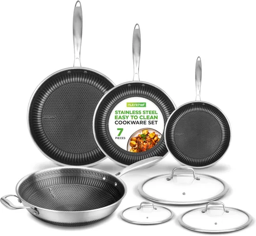 NutriChef Juego de utensilios de cocina de acero inoxidable de 7 piezas, utensilios de cocina triply, utensilios de cocina con revestimiento