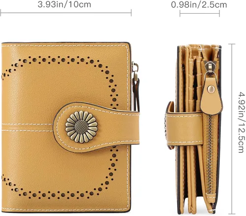 Miniatura 11 de SENDEFN - Billetera pequeña de piel auténtica para mujer, diseño plegable con ventana para tarjeta de identificación