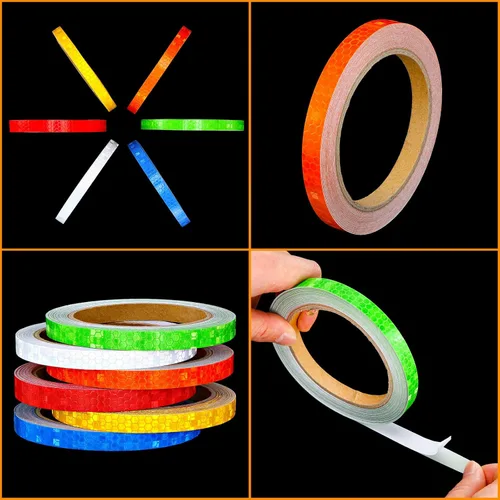 Miniatura 4 de Zonon Cintas adhesivas, 6 rollos de cintas reflectantes, 6 colores, calcomanía de seguridad nocturna, plateado, azul, rojo, amarillo, naranja, verde
