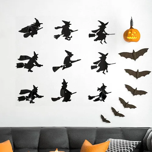 Miniatura 2 de Calcomanías de pared de bruja de Halloween, calcomanías de pared 3D, decoración para sala de estar, dormitorio, pared, ventana, decoración de espejo