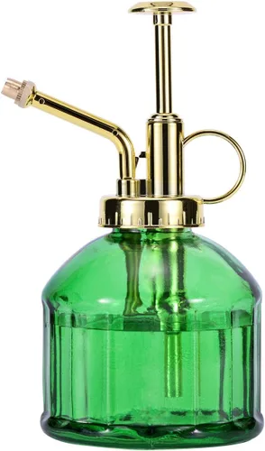 Glass Plant Mister - Botella rociadora de agua de vidrio verde de 6.5 pulgadas con bomba superior dorada, rociador de plantas pequeñas para plantas
