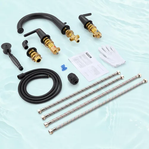 Miniatura 8 de WT-9808BK WT-9808BK - Kit de ajuste para grifo de bañera con ducha de mano y válvula de montaje en cubierta de 4 agujeros de alto flujo clásico