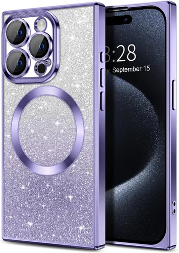 Miniatura 131 de Hython Funda para iPhone 13 Pro transparente con purpurina magnética [compatible con MagSafe] Protector completo de lente de cámara delgado