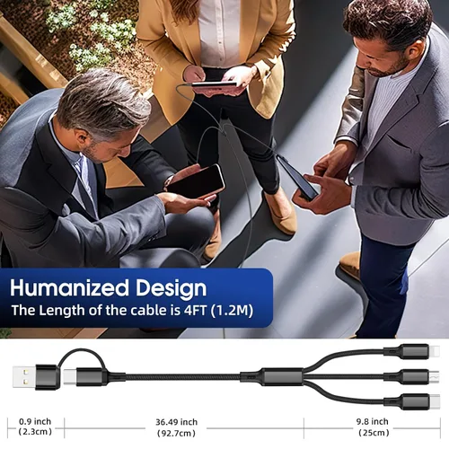 Miniatura 3 de Cable de carga múltiple 6 en 1 [3 unidades de 4 pies] Cable de carga rápida de nailon trenzado múltiple USB A/C a teléfono USB C/Micro USB/i-P Cable