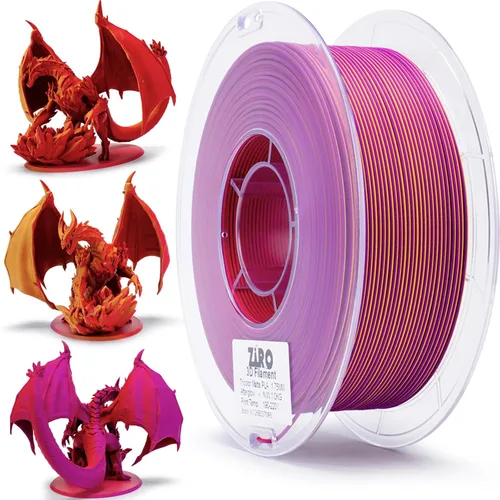 Miniatura 9 de ZIRO - Filamento PLA para impresora 3D de 0.069 pulgadas, filamento sedoso brillante multicolor para impresora 3D, cambio gradual de color PLA