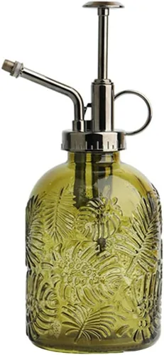 Zerodeko 1 botella rociadora de vidrio de 11.8 fl oz, botella de spray vintage con bomba de plástico de bronce, regadera decorativa de niebla fina