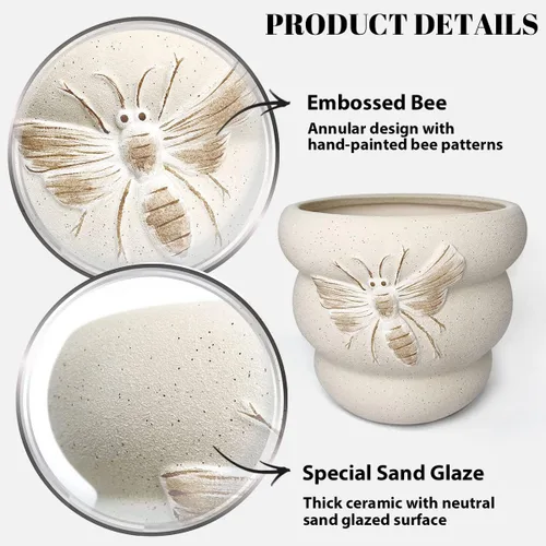Miniatura 7 de Macetas de terracota con orificios de drenaje con decoración de abejas, macetas de cerámica para plantas de interior y exterior, suculentas