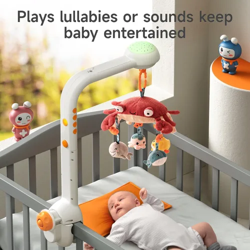 Miniatura 7 de Tumama - Móvil para cuna de bebé con luz nocturna de proyección, música y ruido blanco, juguetes colgantes de espejo de felpa suave, juguetes