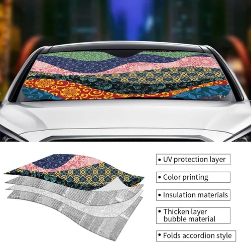 Miniatura 5 de Chinese Wind Wave Stitching Xiangyun Peony Mandala Windshield Shade Blocks UV Rays Keep Cool for Most Sedans SUV Truck Automotive Truck Passenger
