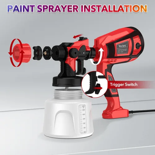 Miniatura 6 de Pulverizador de pintura de 1000 W para pintura de casa, pistola de pintura en aerosol de 32000 RPM con 3 patrones ajustables, pistola