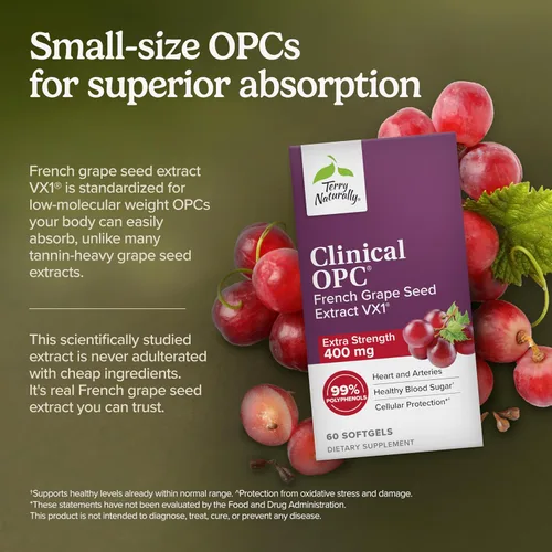 Miniatura 3 de Terry Naturally Clinical OPC Extra Strength - Apoyo a la salud cardiovascular y la concentración - Suplemento con extracto de semilla de uva