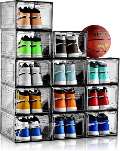 Miniatura 9 de INSTY Paquete de 12 cajas grandes de almacenamiento de zapatos, organizador de almacenamiento de zapatos transparente con puerta magnética