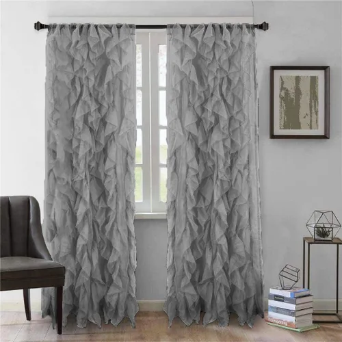 Miniatura 6 de 1 pieza cenefa transparente con volantes en cascada beige estilo Shabby Chic (50" x 16")