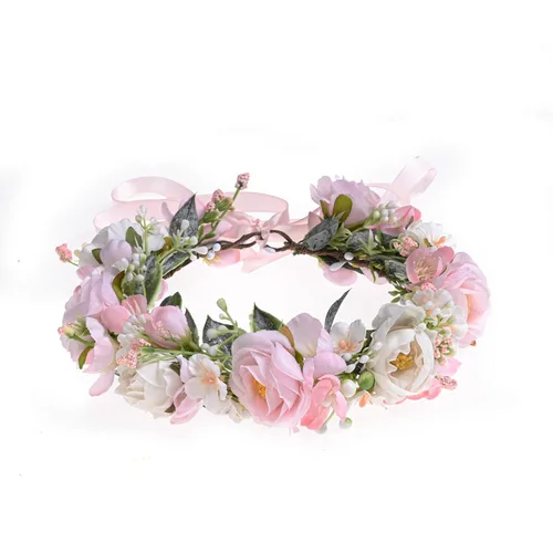 Miniatura 11 de Vividsun Corona floral de hoja verde para boda, corona de flores nupciales, accesorios de maternidad para fotos (A blanco)