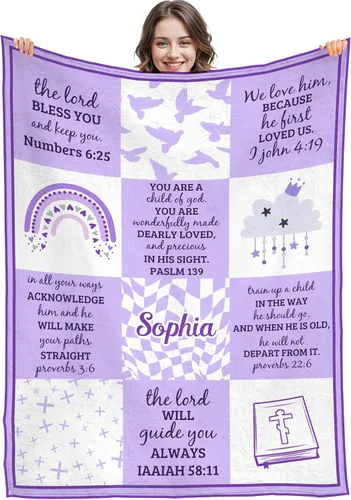 Miniatura 8 de Artsadd Regalos cristianos para niña, mantas personalizadas con nombre – Am a Child of God – Manta personalizada inspiradora para cumpleaños