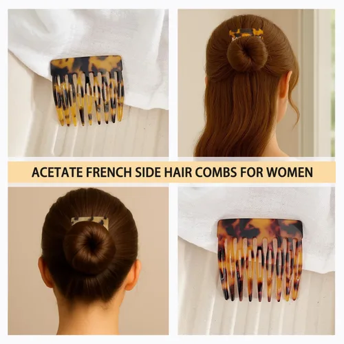 Miniatura 3 de Peine lateral de pelo francés – Peines pequeños decorativos franceses, pinzas de sujeción fuerte para mujeres y niñas, moño, 4 piezas