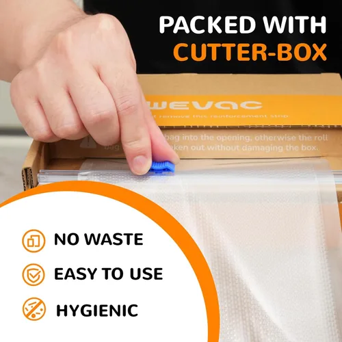 Miniatura 3 de Wevac 6''x150', rollo de sellado al vacío con cortador, bolsas selladoras al vacío ideales para conservar alimentos, sin BPA, grado comercial
