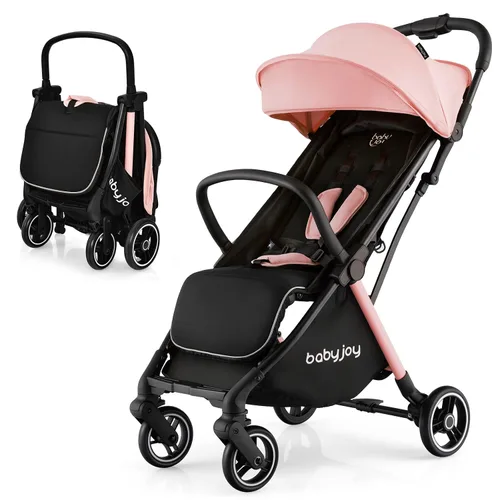 Miniatura 12 de BABY JOY Cochecito de bebé ligero, cochecito de viaje compacto para avión, cochecito para bebés y niños pequeños con respaldo y toldo ajustables