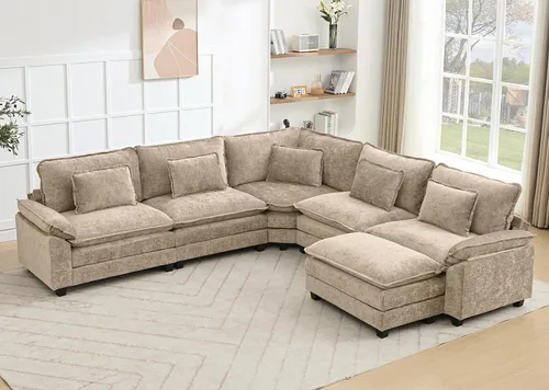 Miniatura 27 de Juego de sofá seccional modular de gran tamaño, sofá de nube convertible de asiento profundo, sofá esquinero grande en forma de L con cojines Beige