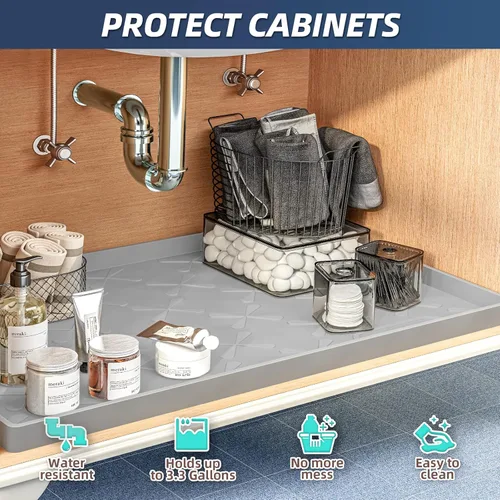 Miniatura 5 de SIKADEER Tapete impermeable de 19 x 19 pulgadas para debajo del fregadero, tapete de silicona para estante de cajones de cocina y revestimiento