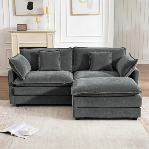 Miniatura 13 de Sofá modular modular con otomano: sofá moderno en forma de L de 76.7 pulgadas, cómodo sofá biplaza, sofá de 3 plazas de felpilla con almohada