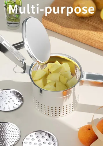 Miniatura 5 de GloTika Ricer de papas grande de 15 onzas con 3 discos intercambiables, triturador de papas de acero inoxidable resistente con mango ergonómico