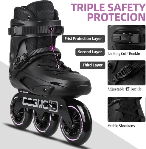 Miniatura 4 de Patín en línea para adultos - COSMOID Patines de alta performance con cuchillas para mujeres y hombres, marco de metal de 3 ruedas de 110mm