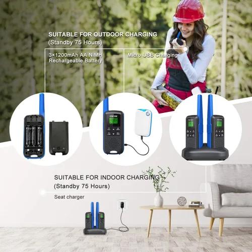 Miniatura 6 de Walkie Talkies - GOCOM G600 FRS Radio bidireccional para adultos 2W de largo alcance Walkie Talkie recargable, escaneo VOX, NOAA y alertas