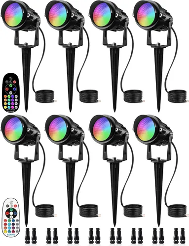 Miniatura 10 de SUNVIE Luces de paisaje RGB de bajo voltaje de 12 W que cambian de color, control remoto, impermeable, iluminación LED de paisaje para patio