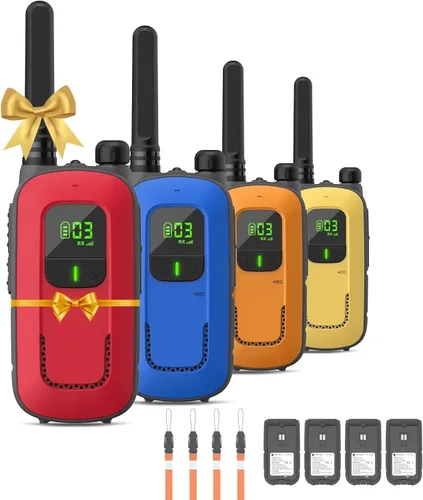 Radioddity FS-T3 Walkie Talkies para adultos y niños de largo alcance, paquete de 4 unidades de radio bidireccional recargable Walky Talky FRS, 22