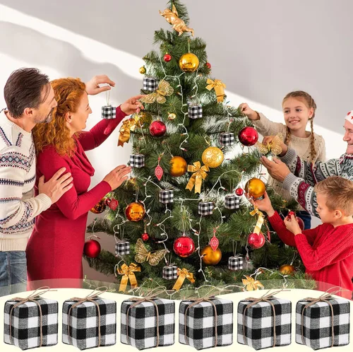 Miniatura 2 de Chivao 24 piezas de adornos para árbol de Navidad, mini regalos para manualidades, adornos en miniatura con cuadros de búfalo, adornos colgantes