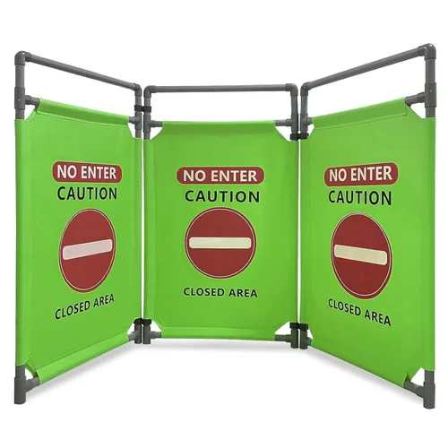 No Entrar - Señales Verdes de Precaución - Señal de 3 Paneles Barreras de Seguridad 97.52 cm Plegable Barrera de Seguridad de PVC de Alta