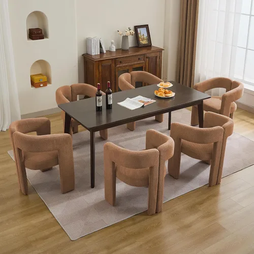Miniatura 10 de adochr Modernas sillas de comedor de barril, silla de comedor tapizada de lino con patas de madera, sillas decorativas con brazos, cómodos sillones